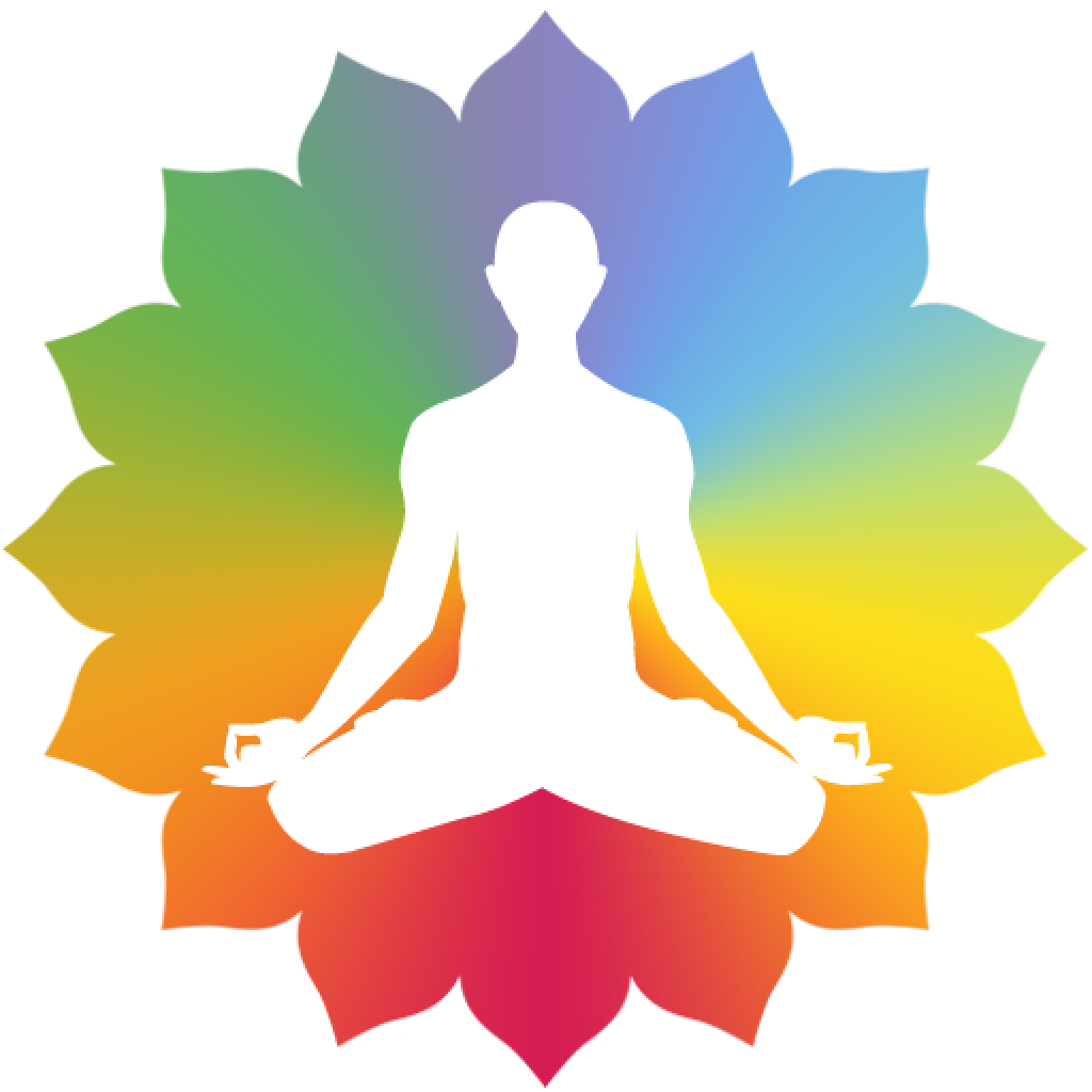 Yoga pose silhouette with colourful lotus flower.