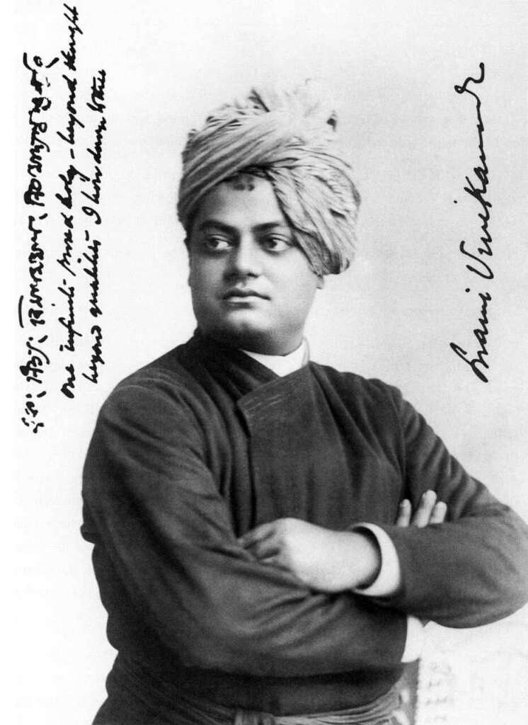Black and white photo of Swami Vivekananda.